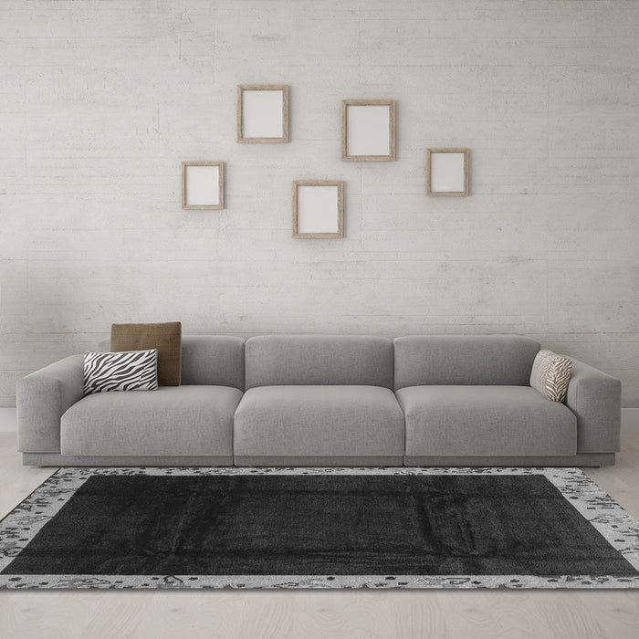 Machine Washable Oriental Gray Asian Inspired Rug in a Living Room,, wshabs3594gry
