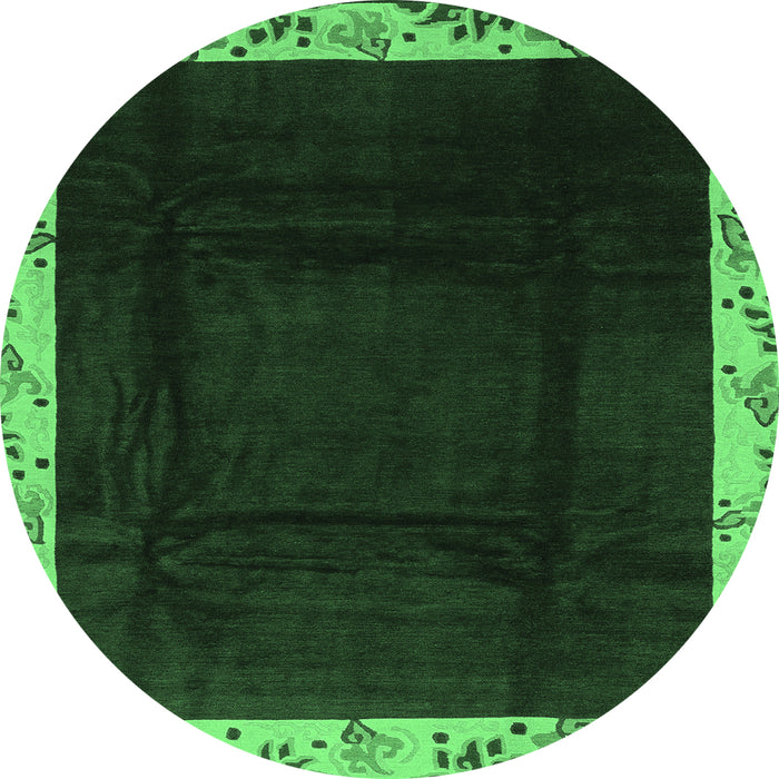 Round Oriental Emerald Green Asian Inspired Rug, abs3594emgrn