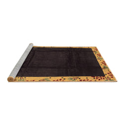 Sideview of Machine Washable Oriental Brown Asian Inspired Rug, wshabs3594brn