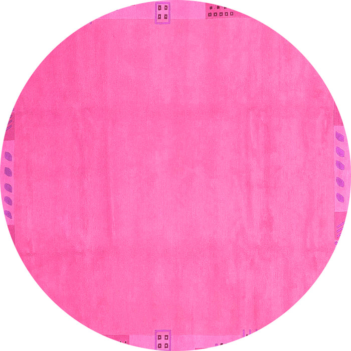 Round Machine Washable Abstract Pink Modern Rug, wshabs3595pnk