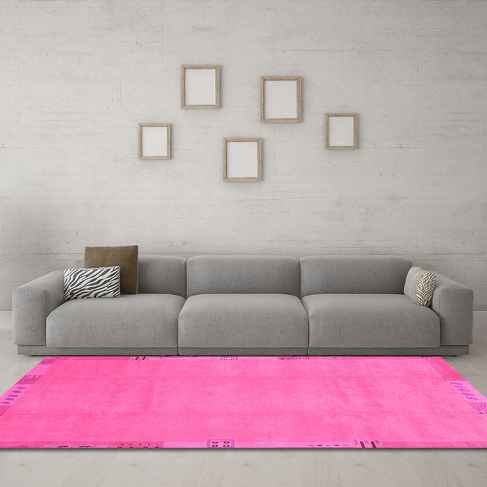 Machine Washable Abstract Pink Modern Rug in a Living Room, wshabs3595pnk