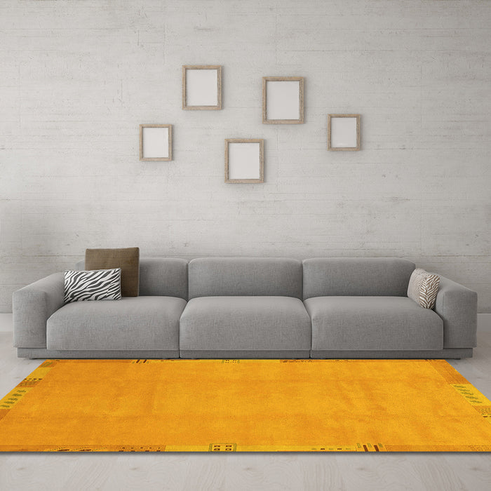 Machine Washable Abstract Yellow Modern Rug in a Living Room, wshabs3595yw