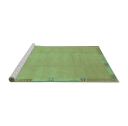 Sideview of Machine Washable Abstract Turquoise Modern Area Rugs, wshabs3595turq