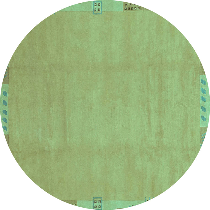 Round Machine Washable Abstract Turquoise Modern Area Rugs, wshabs3595turq