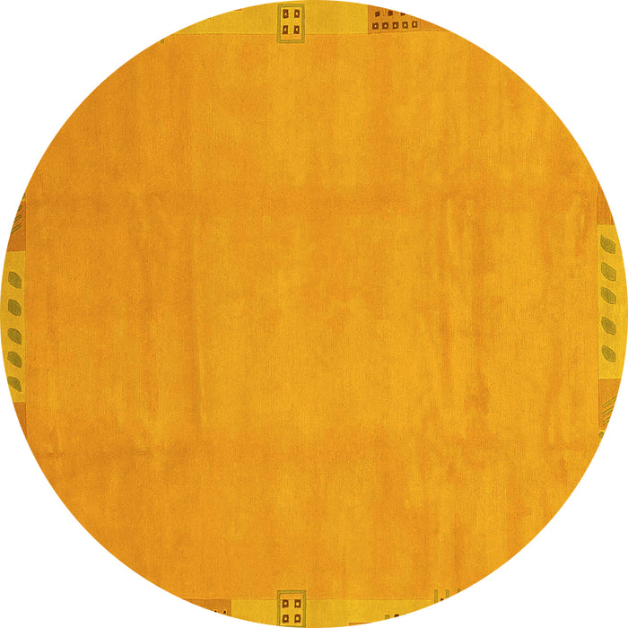 Round Machine Washable Abstract Yellow Modern Rug, wshabs3595yw