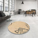 Round Abstract Yellow Solid Rug in a Office, abs3596