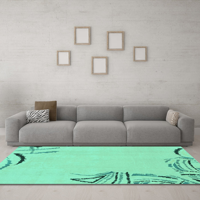 Machine Washable Solid Turquoise Modern Area Rugs in a Living Room,, wshabs3596turq