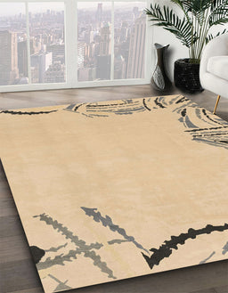 Machine Washable Abstract Yellow Rug in a Family Room, wshabs3596
