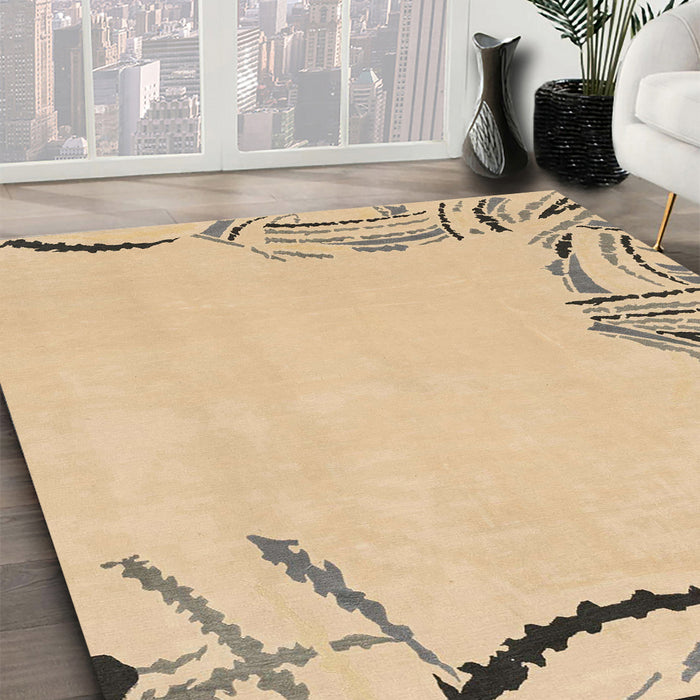 Machine Washable Abstract Yellow Rug in a Family Room, wshabs3596