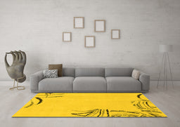 Machine Washable Solid Yellow Modern Rug in a Living Room, wshabs3596yw