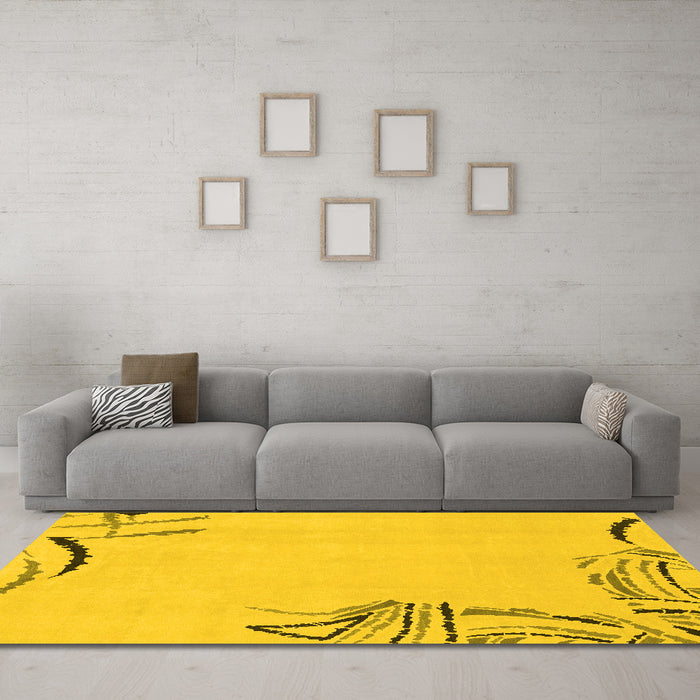 Machine Washable Solid Yellow Modern Rug in a Living Room, wshabs3596yw