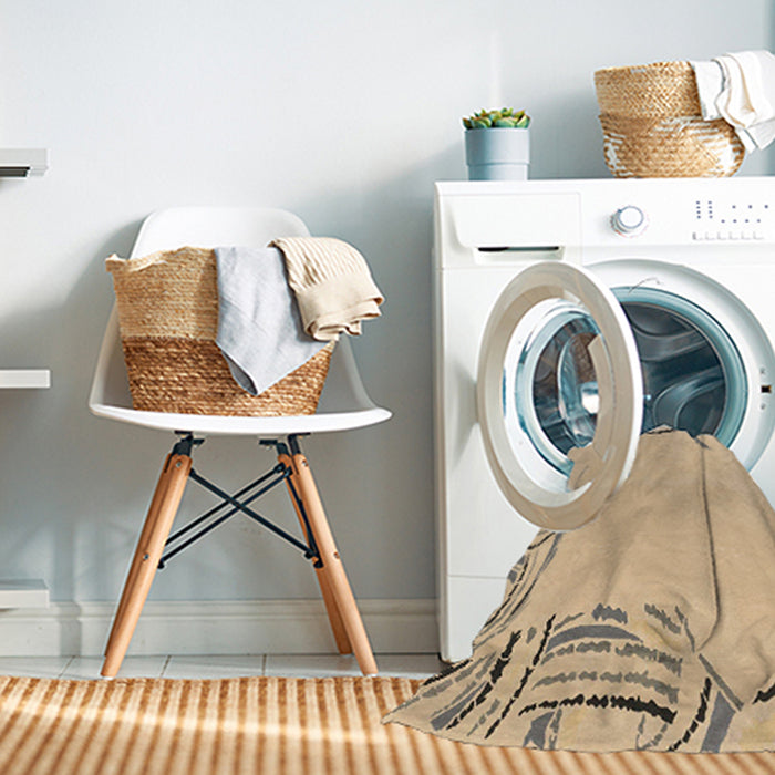 Machine Washable Abstract Yellow Rug in a Washing Machine, wshabs3596