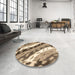 Round Abstract Yellow Animal Rug in a Office, abs3597