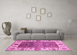 Machine Washable Oriental Pink Traditional Rug in a Living Room, wshabs3599pnk