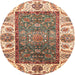 Round Abstract Yellow Oriental Rug, abs3599