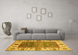 Machine Washable Oriental Yellow Traditional Rug in a Living Room, wshabs3599yw