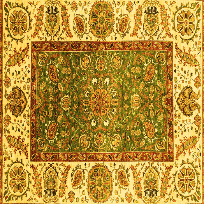 Square Machine Washable Oriental Yellow Traditional Rug, wshabs3599yw