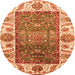 Round Machine Washable Oriental Orange Traditional Area Rugs, wshabs3599org