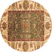 Round Oriental Brown Traditional Rug, abs3599brn