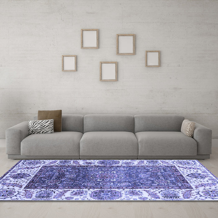 Machine Washable Oriental Blue Traditional Rug in a Living Room, wshabs3599blu