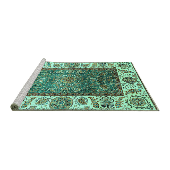 Sideview of Machine Washable Oriental Turquoise Traditional Area Rugs, wshabs3599turq