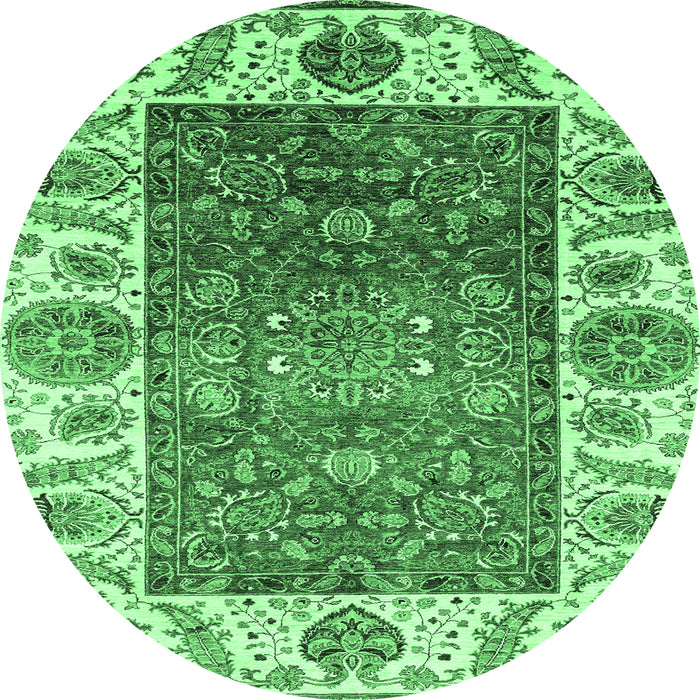 Round Oriental Emerald Green Traditional Rug, abs3599emgrn