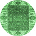 Round Oriental Emerald Green Traditional Rug, abs3599emgrn