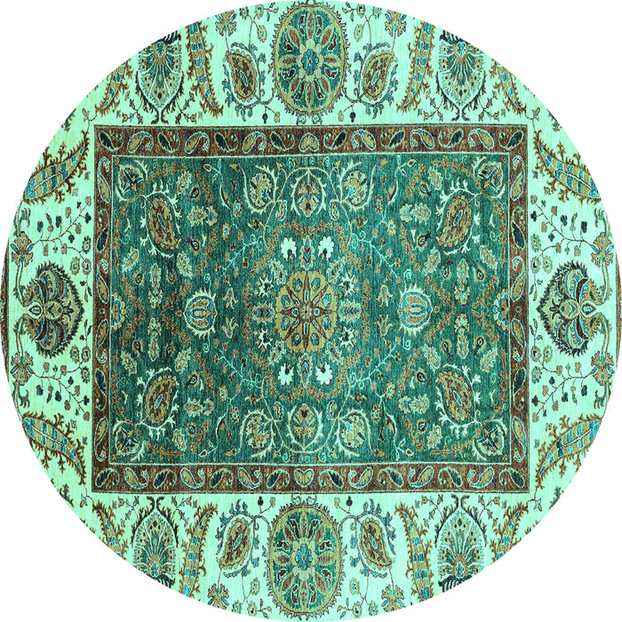 Round Machine Washable Oriental Turquoise Traditional Area Rugs, wshabs3599turq