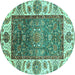 Round Machine Washable Oriental Turquoise Traditional Area Rugs, wshabs3599turq