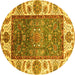 Round Oriental Yellow Traditional Rug, abs3599yw