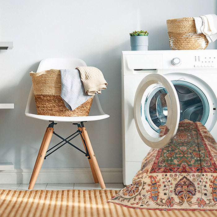 Machine Washable Abstract Yellow Rug in a Washing Machine, wshabs3599