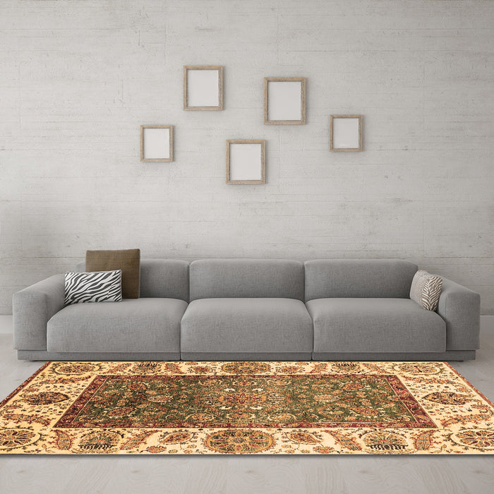 Machine Washable Oriental Brown Traditional Rug in a Living Room,, wshabs3599brn