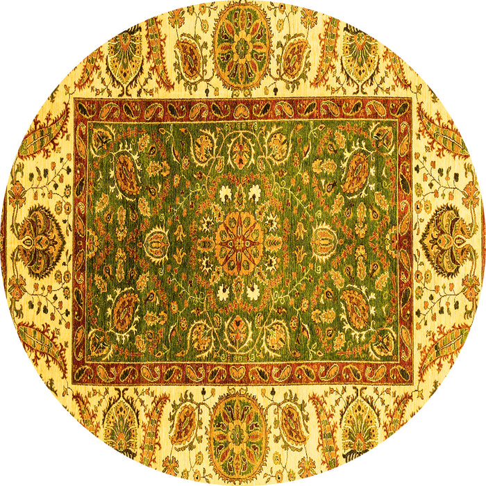 Round Machine Washable Oriental Yellow Traditional Rug, wshabs3599yw