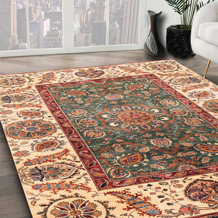 Abstract Yellow Oriental Rug in Family Room, abs3599