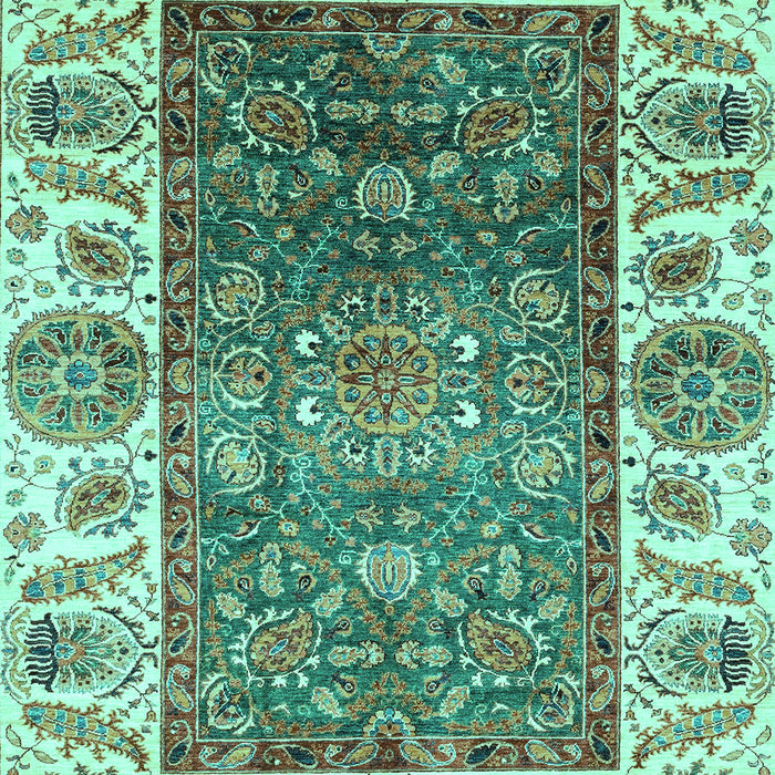 Machine Washable Oriental Turquoise Traditional Area Rugs, wshabs3599turq