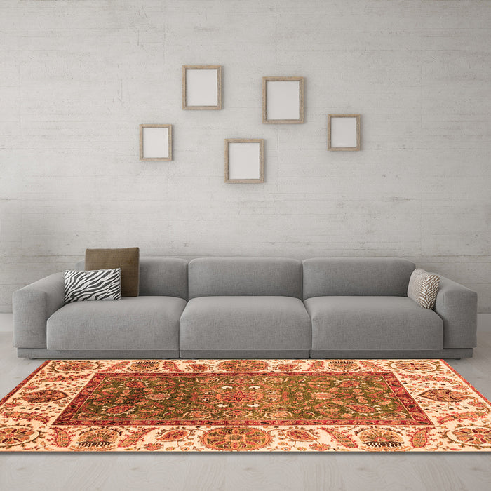 Machine Washable Oriental Orange Traditional Area Rugs in a Living Room, wshabs3599org