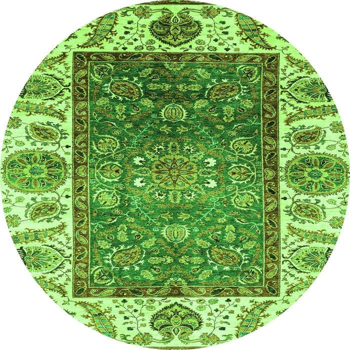 Round Machine Washable Oriental Green Traditional Area Rugs, wshabs3599grn