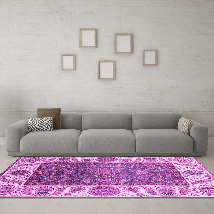 Machine Washable Oriental Purple Traditional Area Rugs in a Living Room, wshabs3599pur