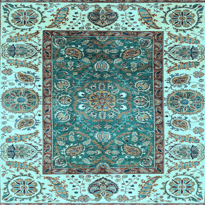 Square Machine Washable Oriental Light Blue Traditional Rug, wshabs3599lblu