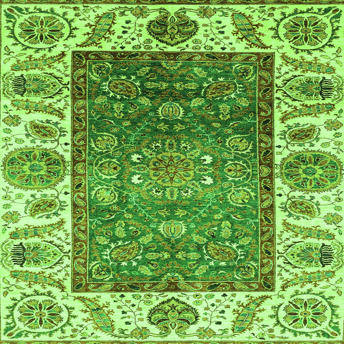 Square Machine Washable Oriental Green Traditional Area Rugs, wshabs3599grn