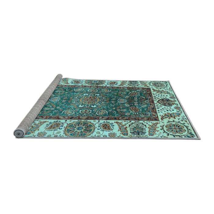 Sideview of Machine Washable Oriental Light Blue Traditional Rug, wshabs3599lblu