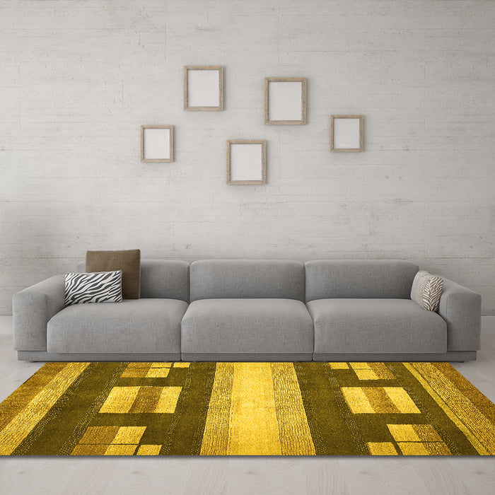 Machine Washable Abstract Yellow Modern Rug in a Living Room, wshabs359yw