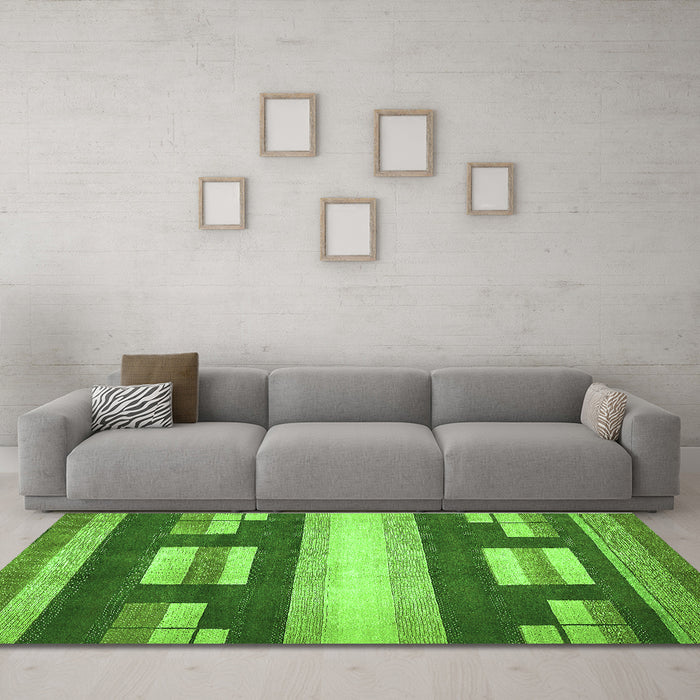Machine Washable Abstract Green Modern Area Rugs in a Living Room,, wshabs359grn