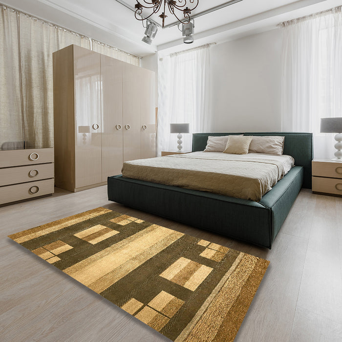 Abstract Yellow Modern Rug in a Bedroom, abs359