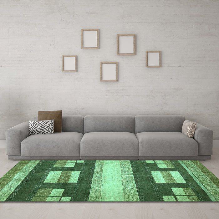 Machine Washable Abstract Turquoise Modern Area Rugs in a Living Room,, wshabs359turq