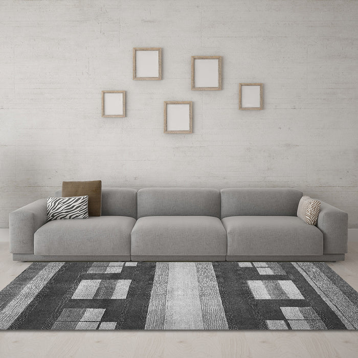 Machine Washable Abstract Gray Modern Rug in a Living Room,, wshabs359gry