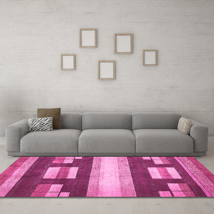 Machine Washable Abstract Pink Modern Rug in a Living Room, wshabs359pnk