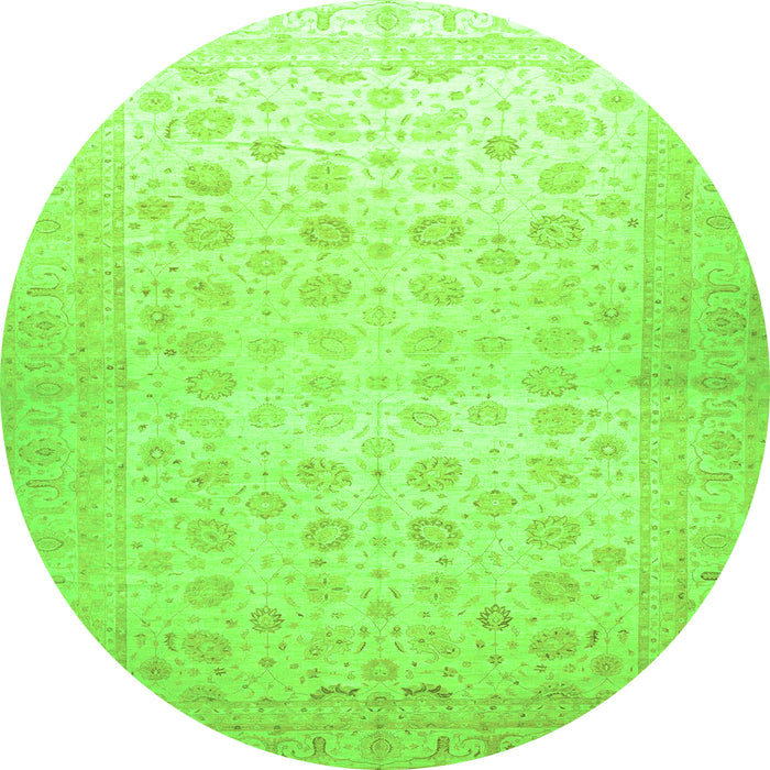 Round Machine Washable Oriental Green Traditional Area Rugs, wshabs35grn