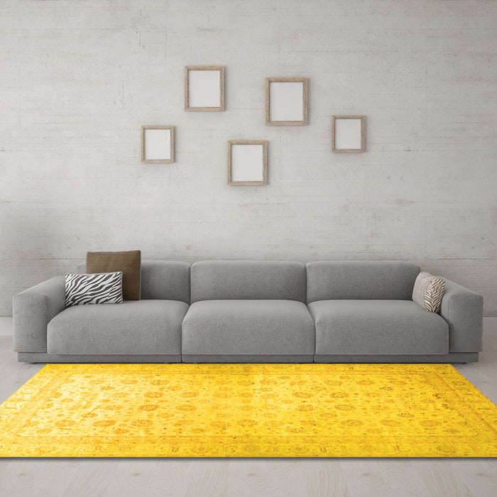 Machine Washable Oriental Yellow Traditional Rug in a Living Room, wshabs35yw