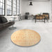 Round Abstract Mustard Yellow Oriental Rug in a Office, abs35